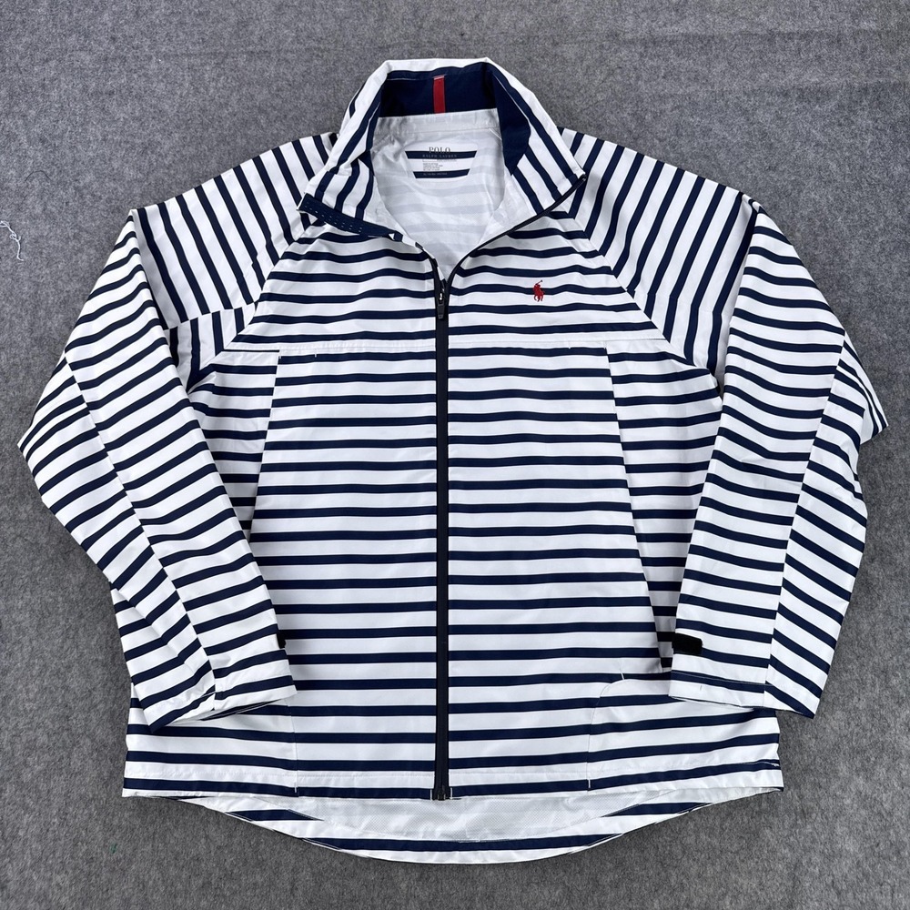 Polo Ralph Lauren Jacket Mens XL Blue Stripe Hooded Lightweight Windbreaker